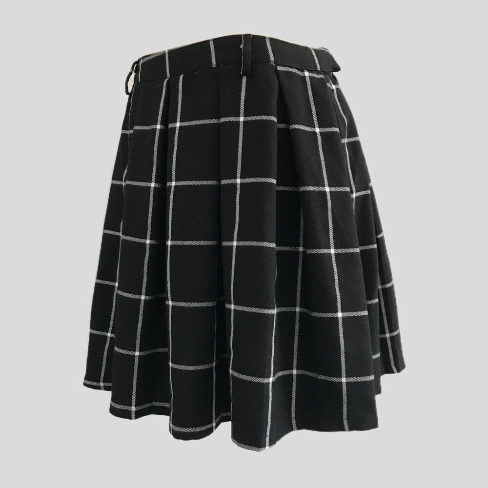 Hot Topic Black Grid Check Pleated Preppy Punk Mini Skirt Womens Small